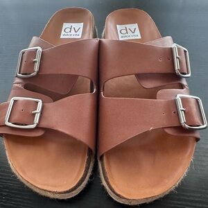 Dolce Vita Chestnut Slide Sandals with Silver Buckles